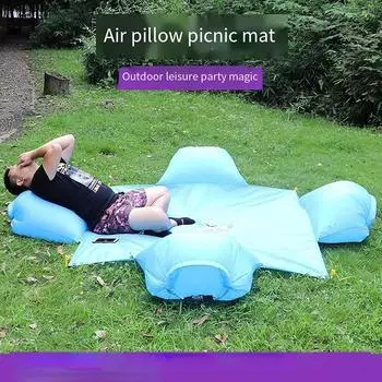 Водонепроницаемая воздушная подушка, коврик для пикника на открытом воздухе с подушкой, портативная увлажняющая подушка с напольным ковриком, пляжная трава 85*210CM for a single person синий