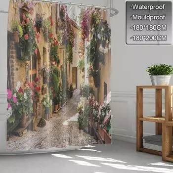 Водонепроницаемая занавеска для душа, природа, 3D цветы, принт, домашний декор для ванной комнаты M