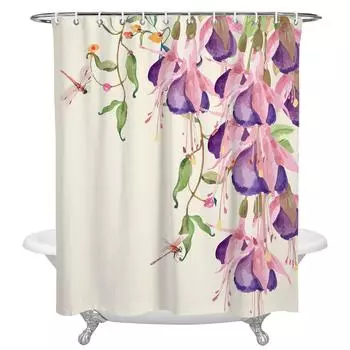 Водонепроницаемая занавеска для душа с акварельными цветами и листьями, ткань для ванной комнаты, полиэстеровая занавеска для душа, декоративная занавеска для ванной 91W x 183H CM