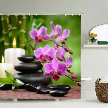 Водонепроницаемая занавеска для душа с крючками, зеленые шторы для ванной комнаты, дзен-камень, китайский стиль, ванна, банные принадлежности, прозрачные украшения для дома W90xH180cm