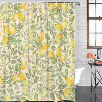 Водонепроницаемая занавеска для душа с крючком и принтом в виде лимона для ванной комнаты, аксессуары для ванной комнаты 90Wx180H CM