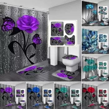 Водонепроницаемая занавеска для душа в ванной комнате, наборы занавесок для ванны с цветами, чехол для унитаза, коврик для ванной, коврик, комплект ковров, домашний декор, аксессуары для ванной комнаты, маска для ванной комнаты