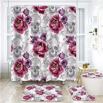 Водонепроницаемая занавеска для душа в ванной, наборы занавесок для ванны с цветами, чехол для унитаза, нескользящий коврик, коврик, набор ковров, аксессуары для домашнего декора, 4 шт.