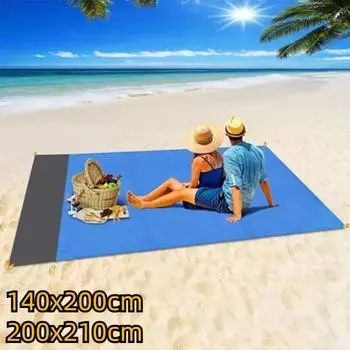 Водонепроницаемое карманное пляжное одеяло, складной коврик для кемпинга, матрас, портативный легкий коврик, коврик для пикника на открытом воздухе, песчаный пляжный коврик 140x200 см/200x210 см 145*200cm синий