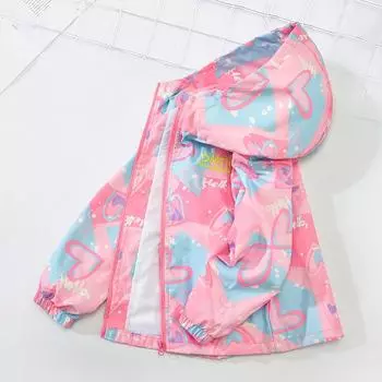 Водонепроницаемое пальто с капюшоном для детей, мультяшная одежда для девочек, милая теплая съемная флисовая подкладка, одежда с хлопковой подкладкой, детский наряд 170cm розовый