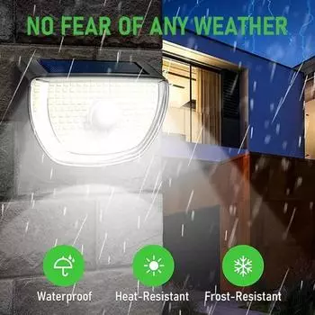 Водонепроницаемые 200 светодиодных солнечных светильников с датчиком движения, наружное солнечное охранное освещение, широкоугольный солнечный настенный светильник для двора, гаража, крыльца, сада 200LED-1PCS