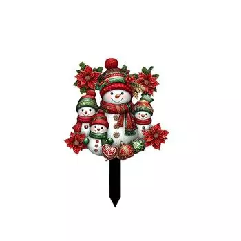 Водонепроницаемые акриловые садовые колышки, рождественские знаки для снеговиков, палки для горшков с растениями для украшения газона на открытом воздухе 21.5cm*30cm красный