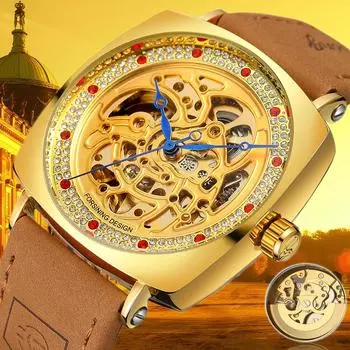 Водонепроницаемые автоматические механические часы с маховиком, мужские креативные прямоугольные часы с инкрустированным бриллиантами, праздничный подарок серебряный