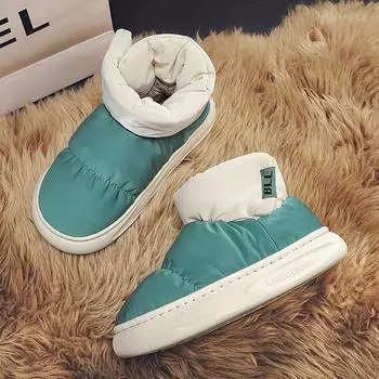 Водонепроницаемые ботинки на щиколотку для женщин и мужчин, зимняя обувь для снега, размер 34-45, семейные ботинки, плюшевые, теплые, высокие, повседневная обувь для отдыха на природе, домашняя хлопковая обувь 34-35 зелёный