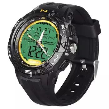 Водонепроницаемые часы 10 АТМ Многофункциональные аналоговые часы Часы для плавания Часы с будильником с двойным 12- или 24-часовым дисплеем Мужской дайверский хронограф, чёрный