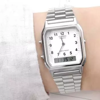 Водонепроницаемые часы Casio Dual Time Analog Digital Free Buckle 230 White B