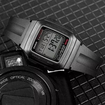 Водонепроницаемые часы CASIO Vintage Square Design Dual Time со светодиодной подсветкой 201, черные