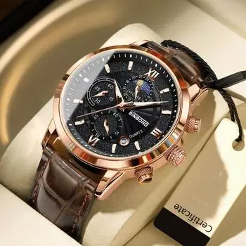 Водонепроницаемые часы для мужчин, модные спортивные кварцевые часы с хронографом, мужские часы, лучший бренд класса люкс, коричневые кожаные военные часы для мужчин