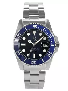 Водонепроницаемые часы Hyakuichi 20 ATM с керамическим безелем и календарем, металлический ремешок x [HYAKUICHI 101] No.1Z Diver s Men s (Синий Синий) синий