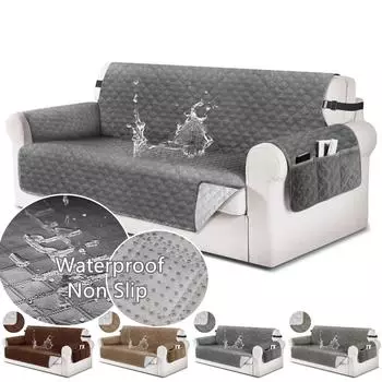 Водонепроницаемые чехлы для диванов, противоскользящие чехлы для диванов с боковыми карманами и эластичными ремнями, защита для диванов на 1/2/3/4 места для собак и кошек 1 Seater