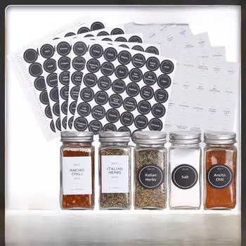 Водонепроницаемые черные круглые этикетки для банок со специями для хранения на кухне стеклянные бутылки
