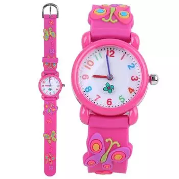 Водонепроницаемые детские часы с мультяшным принтом, милые изысканные детские наручные часы, подарок, розово-красный цвет