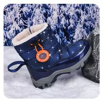 Водонепроницаемые хлопковые сапоги для девочек, одинарные туфли 28 синий