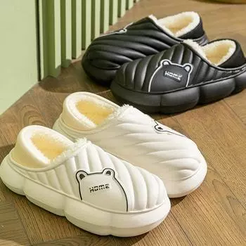 Водонепроницаемые хлопковые тапочки для женщин дома, нескользящие и теплые тапочки для использования в помещении, толстые нижние тапочки из хлопка для мужчин 36 белый