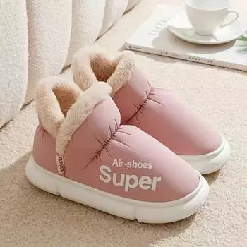 Водонепроницаемые хлопковые тапочки для женщин, верхняя одежда 2024, новые зимние универсальные теплые, толстая подошва, противоскользящие 36-37 серый