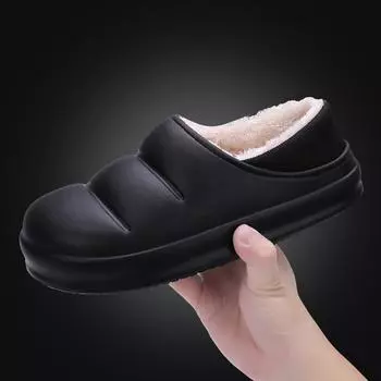 Водонепроницаемые хлопковые тапочки на каблуке для женщин, толстая подошва, зимние плюшевые теплые для пар, домашняя одежда для дома и улицы из ЭВА для мужчин 35