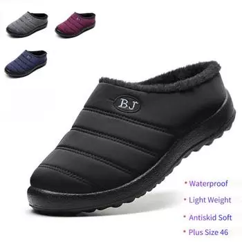 Водонепроницаемые хлопковые тапочки, парные модели с плоским дном, нескользящая теплая домашняя обувь, хлопковая обувь большого размера 36 чёрный