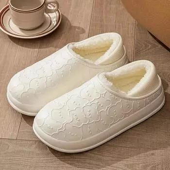 Водонепроницаемые хлопковые тапочки унисекс, зимние, для дома и отдыха, удобные, с флисовой подкладкой, из ЭВА, с однотонным рисунком и фланелевой стелькой для тепла 36-37