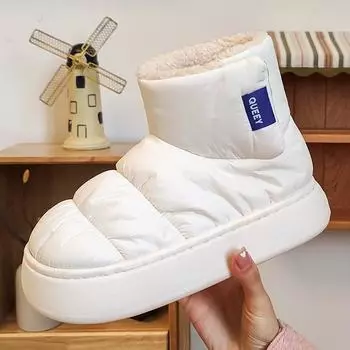 Водонепроницаемые хлопковые тапочки женские зимние бархатные теплые хлопковые сапоги 2024 новые на толстой подошве пары могут носить хлопковую обувь мужскую зимнюю 36/37 [Suitable for 35-36 feet] белый