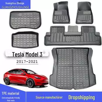 Водонепроницаемые коврики TPE для Tesla Model 3: Совместимо с левым/правым рулевым управлением, в комплект входят коврики для ног, багажника и переднего/заднего багажного отделения. MODEL 3 front storage pad