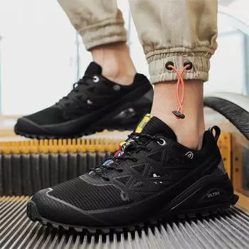 Водонепроницаемые кроссовки для бега по пересеченной местности, мужские короткие походные туфли, уличная походная обувь 41 чёрный