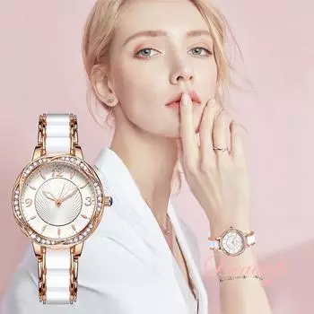 Водонепроницаемые кварцевые часы с бриллиантами для женщин