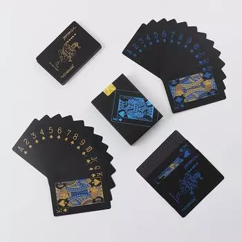 Водонепроницаемые матовые покерные карты из ПВХ - Black Texas Hold em Edition Waterproof золотой/синий