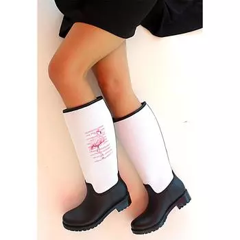 Водонепроницаемые модные женские резиновые сапоги с принтом фламинго 19020Black