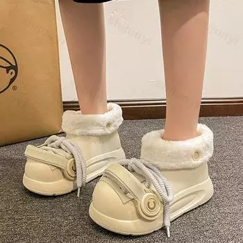 Водонепроницаемые мягкие плюшевые ботильоны женские зимние нескользящие зимние ботинки на толстой подошве женские нескользящие удобные теплые ботинки с хлопковой подкладкой 36-37 бежевый