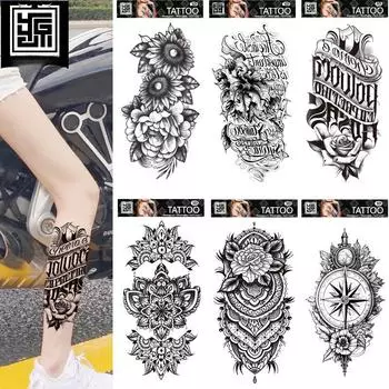 Водонепроницаемые наклейки для татуировки: Дизайн тотема в виде головы волка и арабского текста. FF-202; 208*95mm