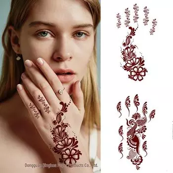 Водонепроницаемые наклейки для татуировки на руку из красно-коричневой хны и кружева — популярны в Индии и на Ближнем Востоке HENNA-39; 210*115MM