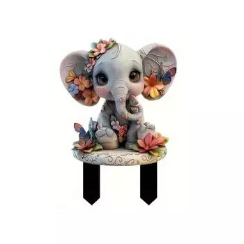 Водонепроницаемые напольные заглушки в виде слона Милая плоская 2D табличка со слоном Статуэтка слона Колышек Сад на открытом воздухе серый