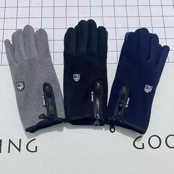 Водонепроницаемые перчатки для велоспорта с сенсорным экраном и молнией — утепленные для осени и зимы velvet fabric; One Size чёрный