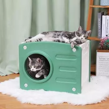 Водонепроницаемые пластиковые домики для кошек для уличных и домашних кошек. Двухслойный приют для кошек с когтеточкой. Прочная подстилка для кошек. Утолщенный двухслойный домик. House зелёный