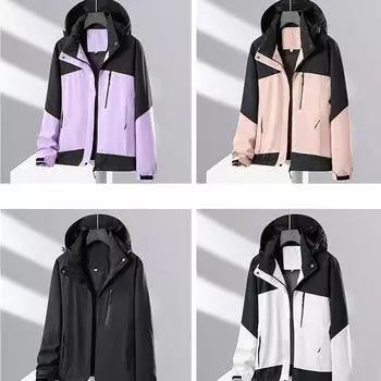 Водонепроницаемые походные куртки. Женская мода. Топ с цветными блоками. Повседневная спортивная ветрозащитная куртка с капюшоном. L серый