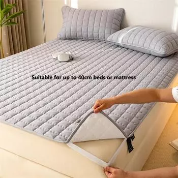 Водонепроницаемые постельные принадлежности Стеганый защитный чехол для матраса Бесшумный дышащий наматрасник Татами Противоскользящее покрывало Мягкий чехол для кровати 2xPillowcase 48x74cm
