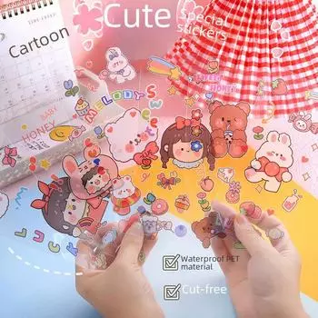 Водонепроницаемые прозрачные наклейки с изображением мультяшной девочки в форме сердца - милые, креативные канцелярские принадлежности для детей Notebook stickers-mixed batch