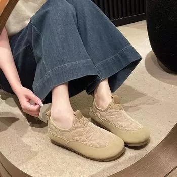 Водонепроницаемые пушистые туфли с одной педалью для женщин, которые можно носить зимой 2024 года, новые универсальные туфли из бархата, теплая хлопковая обувь для беременных женщин 35