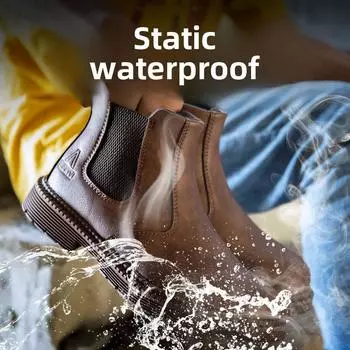 Водонепроницаемые рабочие туфли из микрофибровой кожи с высоким берцем: Сварочные ботинки с защитой от брызг и ожогов, ударов, проколов и складок. 46 чёрный