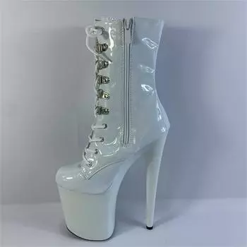 Водонепроницаемые сапоги для рыцарей, женские, среднего размера, с низкой клеевой подошвой, с короткими трубками и круглым носком, белые, на очень высоком каблуке, с молнией, модные сапоги 20 см YKC 34 белый