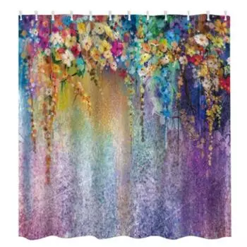 Водонепроницаемые шторки для душа с 3D-принтом фиолетовых цветов и набором крючков 150*180cm/59*70.8in