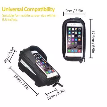 Водонепроницаемые сумки для крепления телефона на велосипеде Передняя рама Верхняя трубчатая сумка с чехлом для держателя телефона с сенсорным экраном чёрный