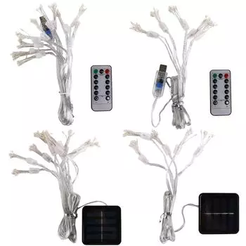 Водонепроницаемые светодиодные гирлянды Starburst Chain Lights USB/Solar 8 режимов освещения Фейерверк Гирлянда 50/100LED Fairy Light Garden