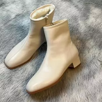 Водонепроницаемые теплые зимние ботинки для женщин 2025 года, новые зимние ботинки в британском стиле из мягкой кожи с боковой молнией из шерсти, ботильоны на высоком каблуке 35