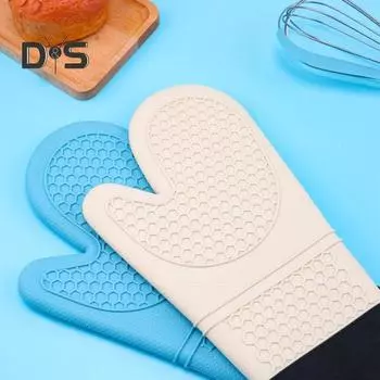 Водонепроницаемые термостойкие силиконовые рукавицы, трехслойные подставки для подогрева, перчатки для духовки синий